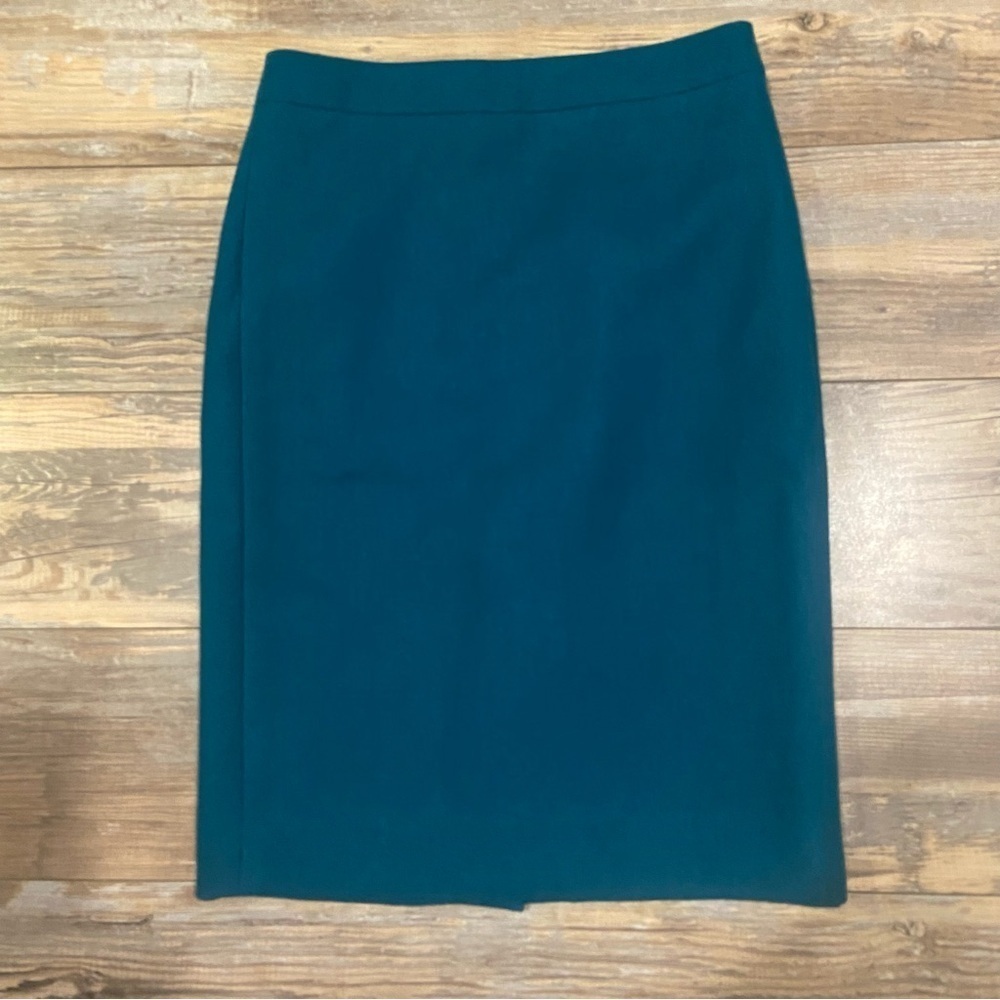 J. Crew No.2 Pencil Skirt Double-Serge Wool Size 00 Aquamarine Classic Career